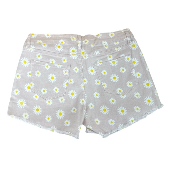 Altar'd State Denim Daisy Print Shorts Large Raw Frayed Hem Retro Stretch NEW - Picture 4 of 10